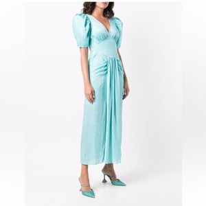 Rotate Birger Christensen - Alma Jacquard Midi Dress - Pale Blue Satin